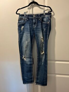 Rock Revival Straight Leg Distressed Blue Jeans